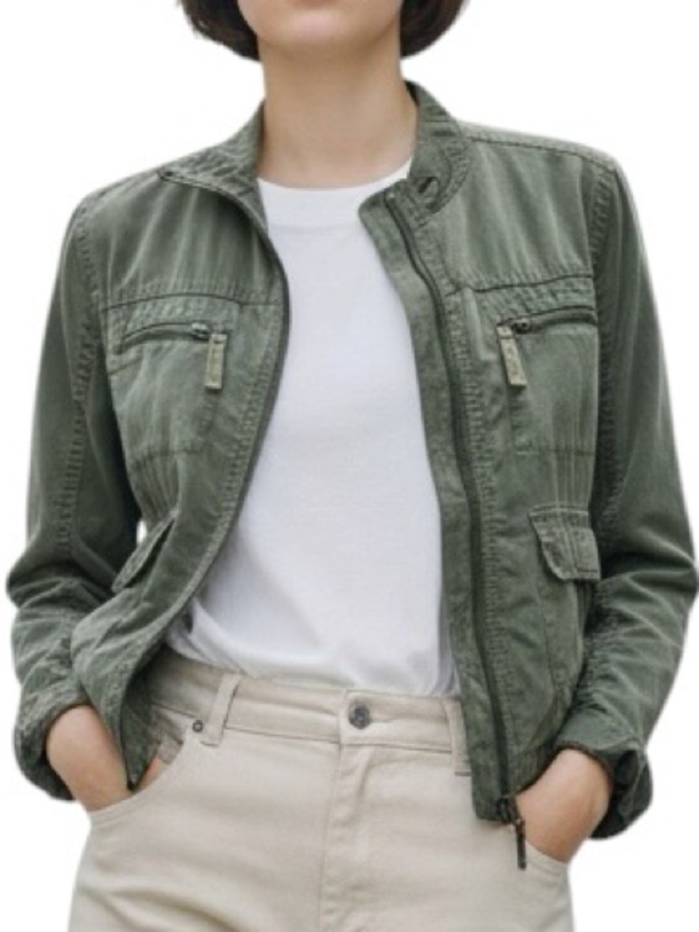 Mossimo Supply Co. Olive Green Cropped Utility Jacket Size Small Zip Up